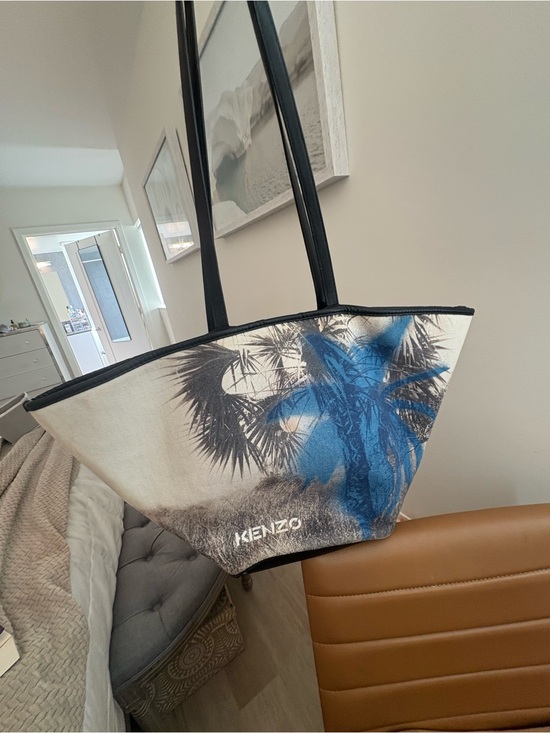 Kenzo Handbags - KENZO Blue, Black & White Palm-Print Canvas Tote